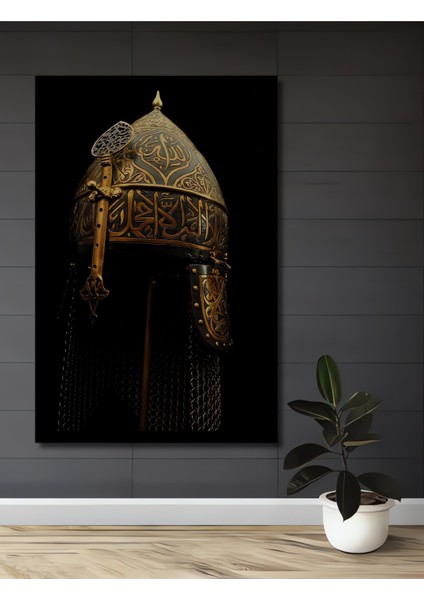 Osmanlı Sanatı Altın Varaklı Miğfer Ahşap Dekoratif Tablo Dikdörtgen Tablo fiyatları