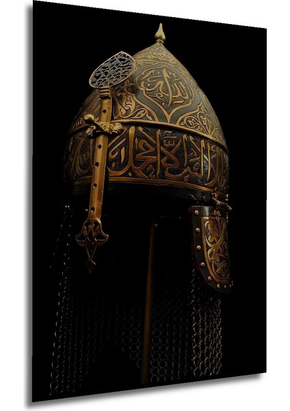 Osmanlı Sanatı Altın Varaklı Miğfer Ahşap Dekoratif Tablo Dikdörtgen Tablo fırsatları