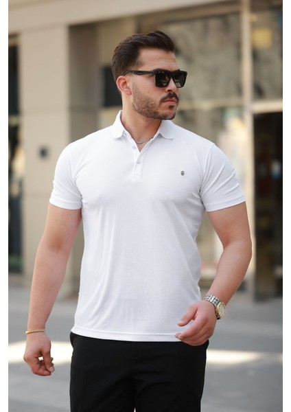 Erkek Yakalı Arma Detaylı Kısa Kollu Tişört