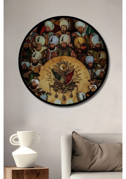 Osmanlı Padişahları Yağlı Boya Görünümlü Ahşap Dekoratif Tablo Yuvarlak Tablo fiyatları