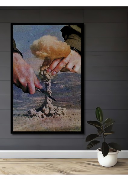 Nükleer Patlama Sanat Tablosu Yağlı Boya Görünümlü Ahşap Dekoratif Tablo Dikdörtgen Tablo fiyatları
