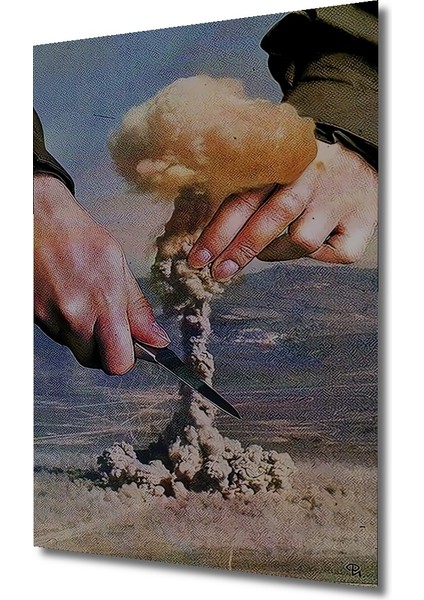 Nükleer Patlama Sanat Tablosu Yağlı Boya Görünümlü Ahşap Dekoratif Tablo Dikdörtgen Tablo modelleri