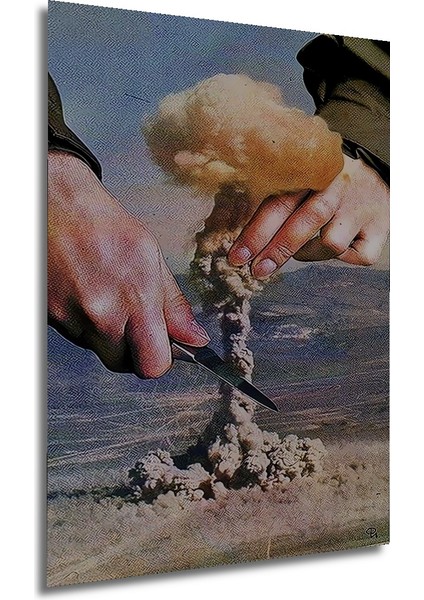 Nükleer Patlama Sanat Tablosu Yağlı Boya Görünümlü Ahşap Dekoratif Tablo Dikdörtgen Tablo fırsatları