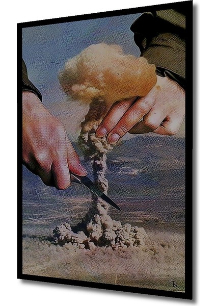 Nükleer Patlama Sanat Tablosu Yağlı Boya Görünümlü Ahşap Dekoratif Tablo Dikdörtgen Tablo indirimleri