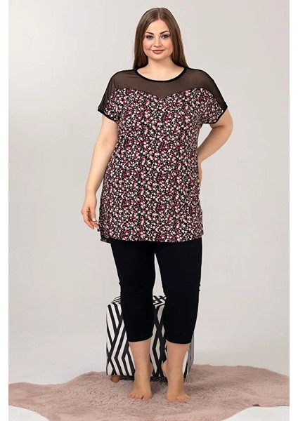 Lady Kısa Kollu Büyük Beden Kapri Pijama Takımı