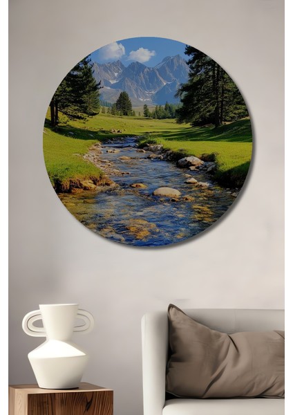 Doğa Harikası Yağlı Boya Görünümlü Ahşap Dekoratif Tablo Yuvarlak Tablo