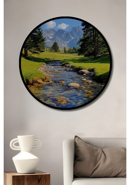 Doğa Harikası Yağlı Boya Görünümlü Ahşap Dekoratif Tablo Yuvarlak Tablo fiyatları