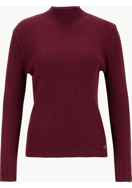 Yarım Balıkçı Yaka Basic Düz Bordo Kazak Kadın M5WL-KZK1079