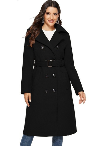 Aksesuarlı Kaşe Kaban Kemer Detaylı