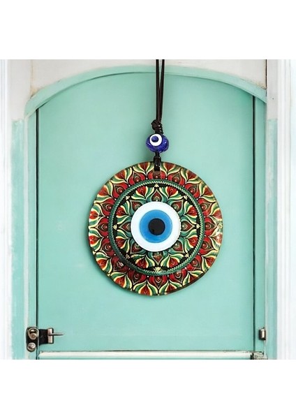 Kırmızı Çiçek Desenli ve Nazar Boncuklu El Yapımı Füzyon Cam Duvar Süsü modelleri