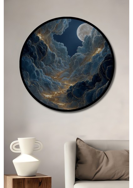 Büyülü Ay Işığı Bulut Tüneli Yağlı Boya Görünümlü Ahşap Dekoratif Tablo Yuvarlak Tablo fiyatları