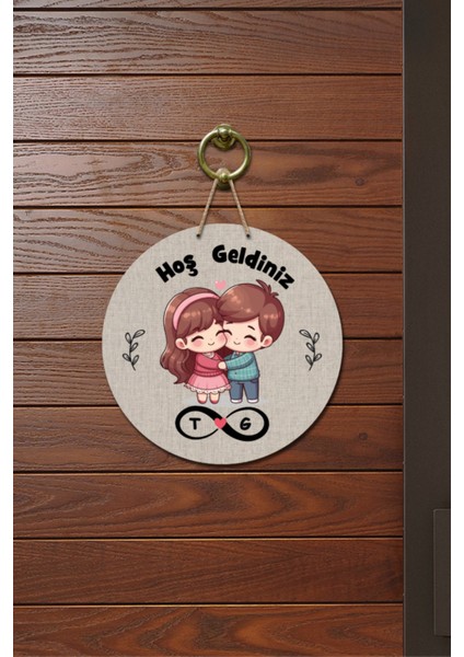 Kapı Süsü Hoş Gedliniz Yazılı Tatlı Çift Ahşap Baskı Kişiye Özel Tasarım