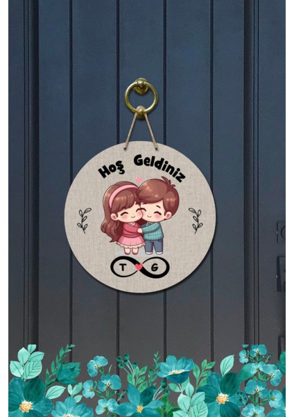 Kapı Süsü Hoş Gedliniz Yazılı Tatlı Çift Ahşap Baskı Kişiye Özel Tasarım modelleri
