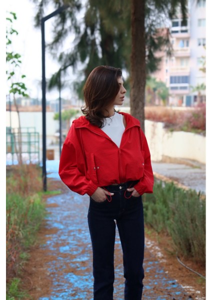 Kadın Oversize Ceket-Yağmurluk-Kırmızı