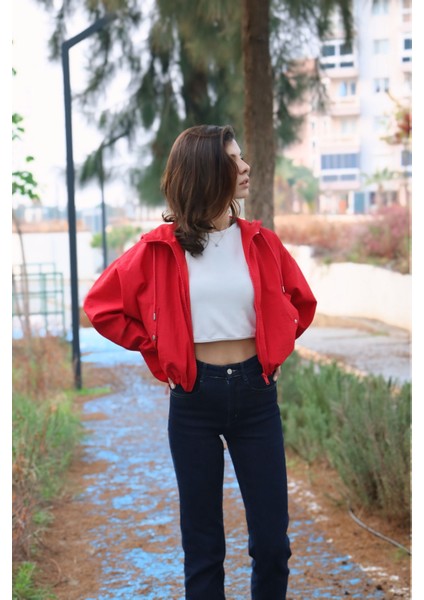 Kadın Oversize Ceket-Yağmurluk-Kırmızı fiyatları