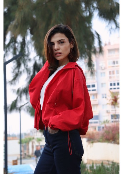 Kadın Oversize Ceket-Yağmurluk-Kırmızı fırsatları