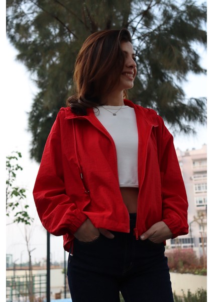 Kadın Oversize Ceket-Yağmurluk-Kırmızı indirimleri