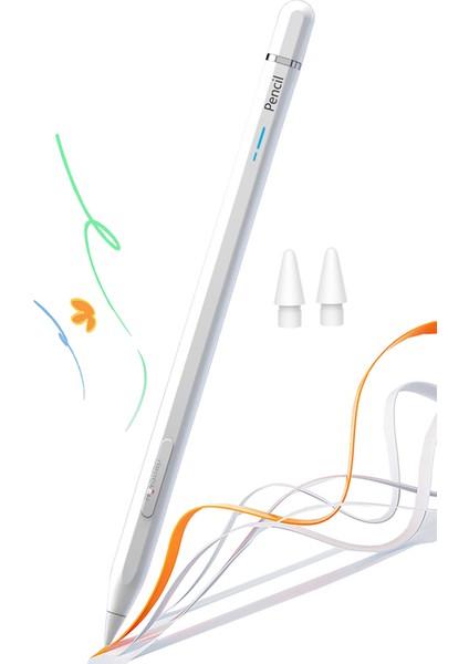 Apple iPad Pro 12.9 inç 2/3/4/5/6 ile Uyumlu Bluetooth Dokunmatik Tablet Kalemi BP25BL Pil Ekranlı Kısayol Tuşlu Stylus Pencil