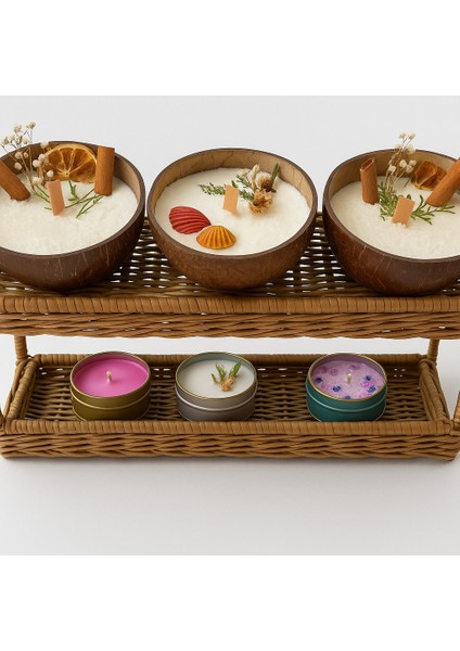 Gerçek Hindistan Cevizi Kasesinde Hindistan Cevizi Kokulu Dekoratif Doğal Mum 3'lü fiyatları