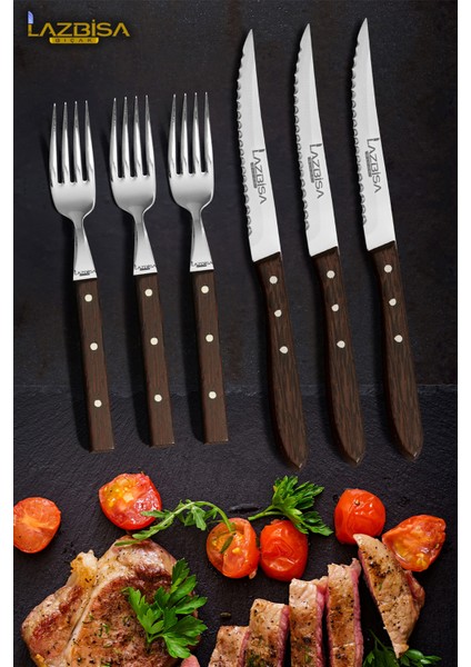 Hand Craft Serisi Steak Et Bıçağı Çatalı 6 Lı Set Mutfak Bıçak Seti Hds-69