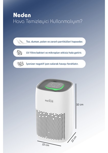 Air Purifier Hava Temizleyici Uv + 4 Katmanlı Hepa-13 Filtre (Direct Nexus Türkiye Garantili) fırsatları