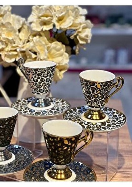 6lı Talia Leoparlı Gold Ayaklı Türk Kahve Fincan Takımı fiyatları