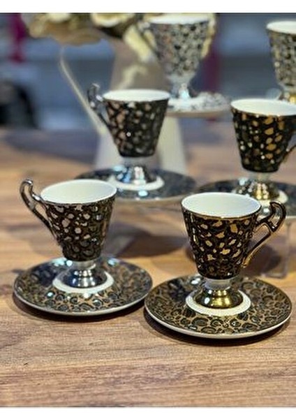 6lı Talia Leoparlı Gold Ayaklı Türk Kahve Fincan Takımı fırsatları
