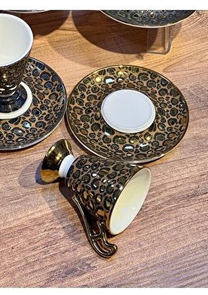 6lı Talia Leoparlı Gold Ayaklı Türk Kahve Fincan Takımı indirimleri