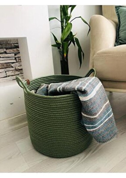 Hasır Sepet Oyuncak Sepeti Çok Amaçlı Düzenleyici Saksılık 25 x 25 Haki