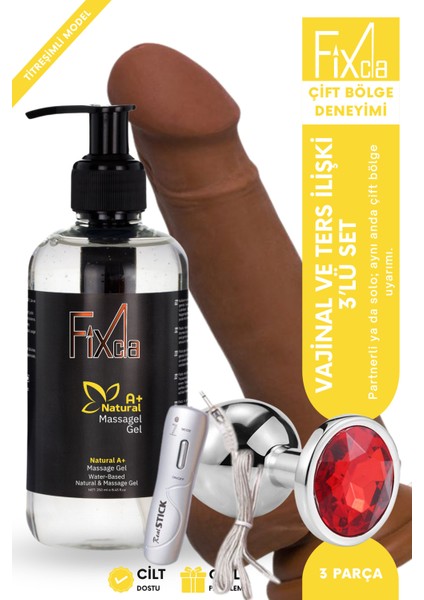 Oyuncak Uyumlu Jel 250 ml + Titreşimli Yapay Dildo ve Anal Plug 3’lü Set – Pürüzsüz Kayganlık
