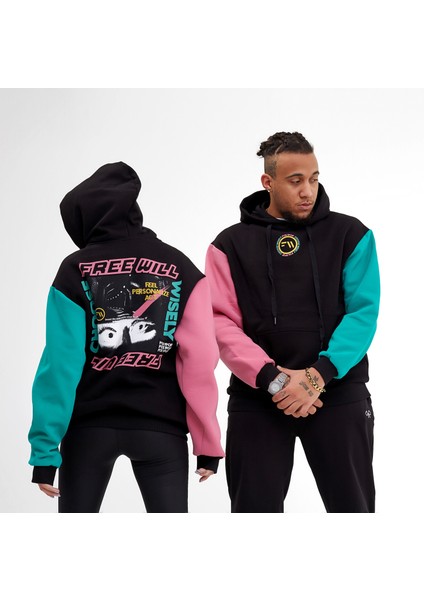 Free Will Siyah Color Block Regular Fit Kapüşonlu Hoodie Sweatshirt