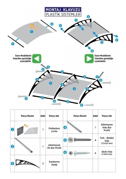 Pratik Sundurma Kapı Pencere Üstü 100X480 cm Siyah 6 mm Levhalı modelleri