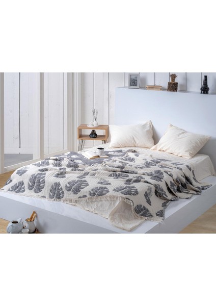 Müslin Yorgan %100 Pamuk 9 Kat Yaprak Desenli Müslin Yatak Örtüsü 220X240