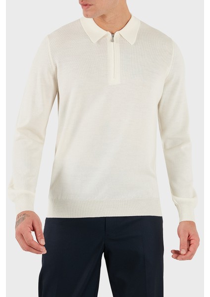 % 100 Yün Regular Fit Yarım Fermuarlı Polo Yaka Kazak Erkek Polo Yaka Kazak 55125 14290 005