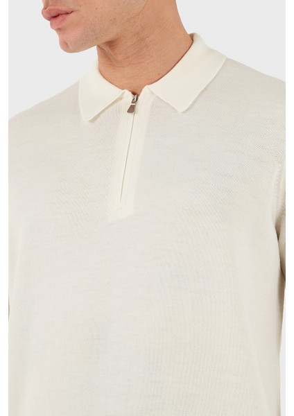 % 100 Yün Regular Fit Yarım Fermuarlı Polo Yaka Kazak Erkek Polo Yaka Kazak 55125 14290 005