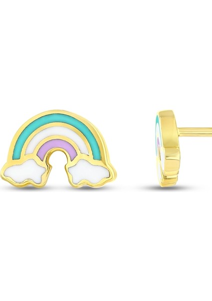 Gökkuşağı Figürlü Altın Çocuk Küpe - 14K fiyatları