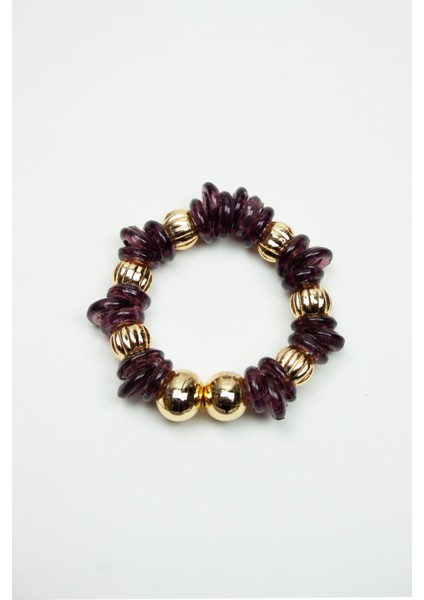 Mor Halka Murano Cam Gold Detay Bileklik