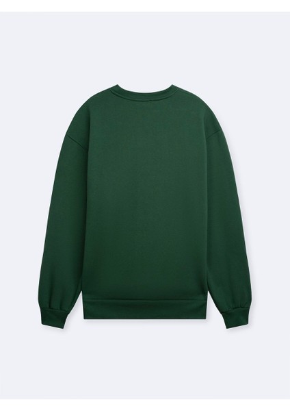 Uzun Kollu Sıfır Yaka Slogan Baskılı Yeşil Sweatshırt fiyatları