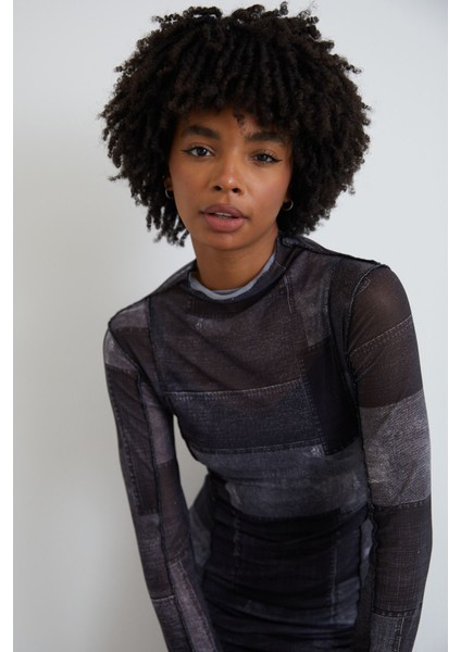 Batik Desen Tül Elbise-Siyah fırsatları