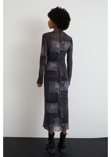 Batik Desen Tül Elbise-Siyah indirimleri