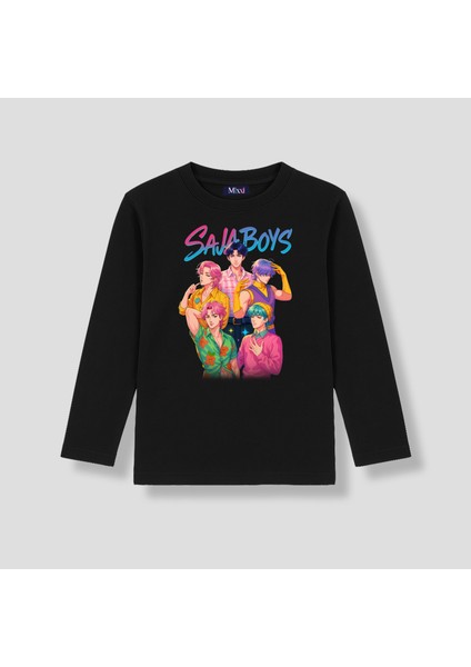 Saja Boys Kpop Demon Hunters Uzun Kollu Baskılı Çocuk Tişört (4-13 Yaş)