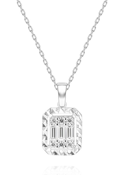 0,20 Karat Efektli Baget Pırlanta Kolye