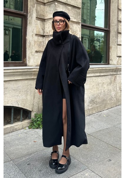 Siyah Vittoria Düğmeli Yaka Kaban - 2511 fiyatları