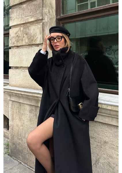 Siyah Vittoria Düğmeli Yaka Kaban - 2511 fırsatları