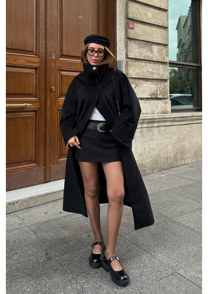 Siyah Vittoria Düğmeli Yaka Kaban - 2511 indirimleri