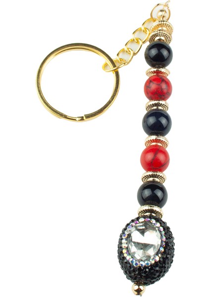 Akik ve Kırmızı Turkuaz Taşlı Cam Kristal Uçlu Anahtarlık