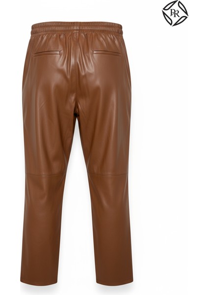 Kadın Rahat Kalıp Lastikli Bel Düz Paça Deri Pantolon fiyatları