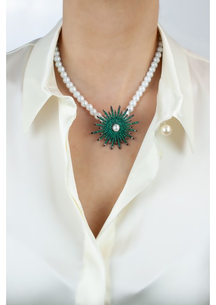 Zirkon Taşlı Cam Inci Kolye