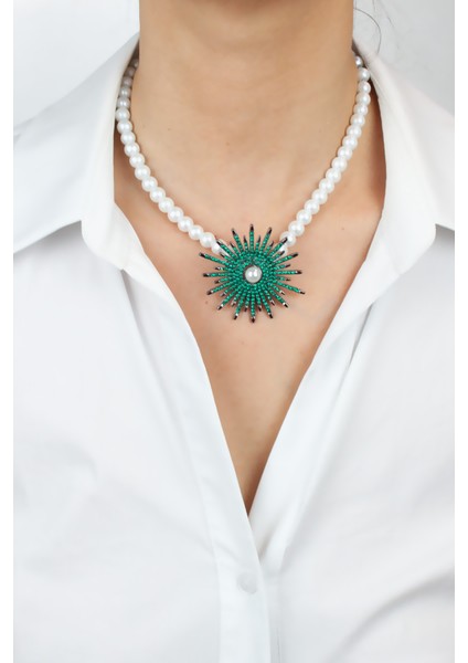 Zirkon Taşlı Cam Inci Kolye modelleri