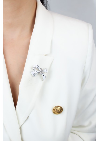 Mine Kaplı Zirkon Taşlı Kurdela Broş